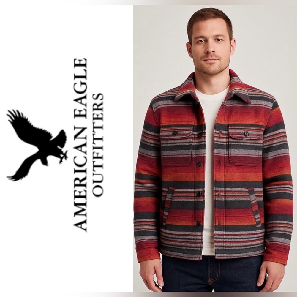 NWOT American Eagle Outfitters Red Striped Wool-Blend Shacket